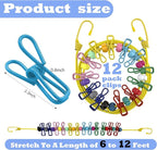 Portable Travel Clothesline,Adjustable Elastic Stretch Line with 12pcs Clothes Clips,for RV Outdoor and Indoor Camping Accessories (Yellow)