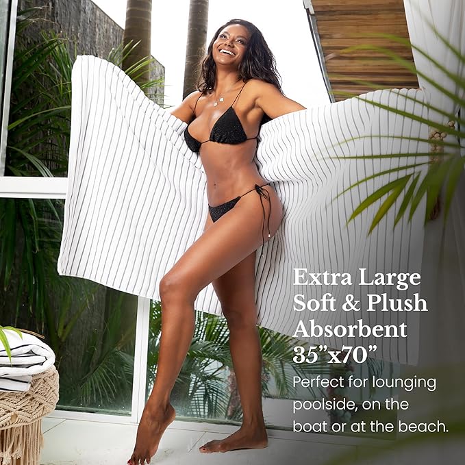 Black & White Brands Brazilian Beach/Pool Towel Pillow Case 17.7"x17.7" - Ultimate Absorbent Luxury 100% Cotton Wave (2 Pillow Cases, Gray Poly Pinstripe)