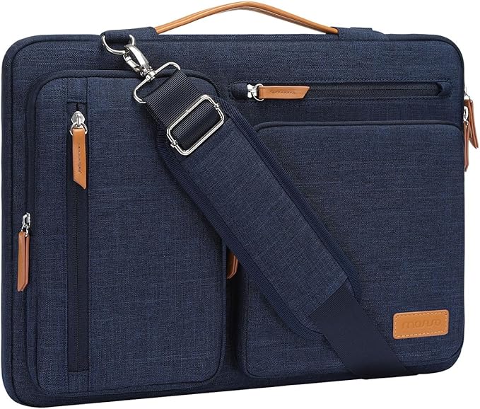 MOSISO 360 Protective Laptop Shoulder Bag,13-13.3 inch Computer Bag Compatible with MacBook Pro 14, HP, Dell, Lenovo, Asus Notebook,Side Open Messenger Bag with 4 Zipper Pockets&Handle, Navy Blue