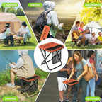 CAMDOOR Portable Collapsible Stool, 16″Folding Stool with 3 Side Pockets and Shoulder Strap, Extra Large Camping Chair Supports 400 lbs, Ultralight Portable Seat for Outdoor, Hiking, Fishing (Orange)