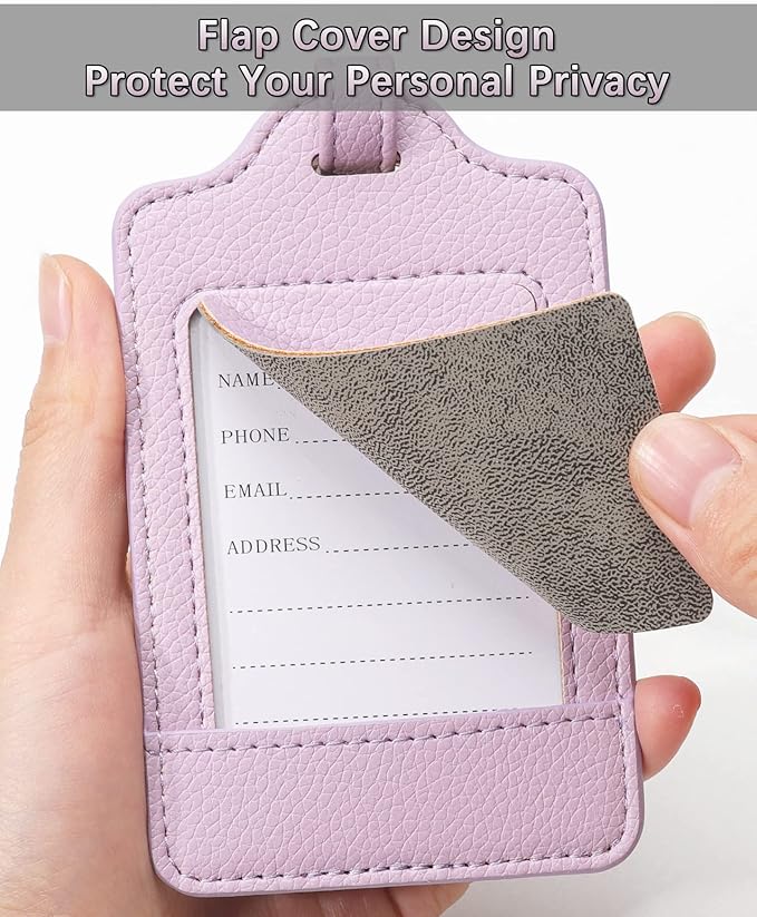 3 Pack Luggage Tags - Quick Install, Privacy Protection, Airplane Travel Essentials for Suitcases, Durable Leather - Lichee Lilac