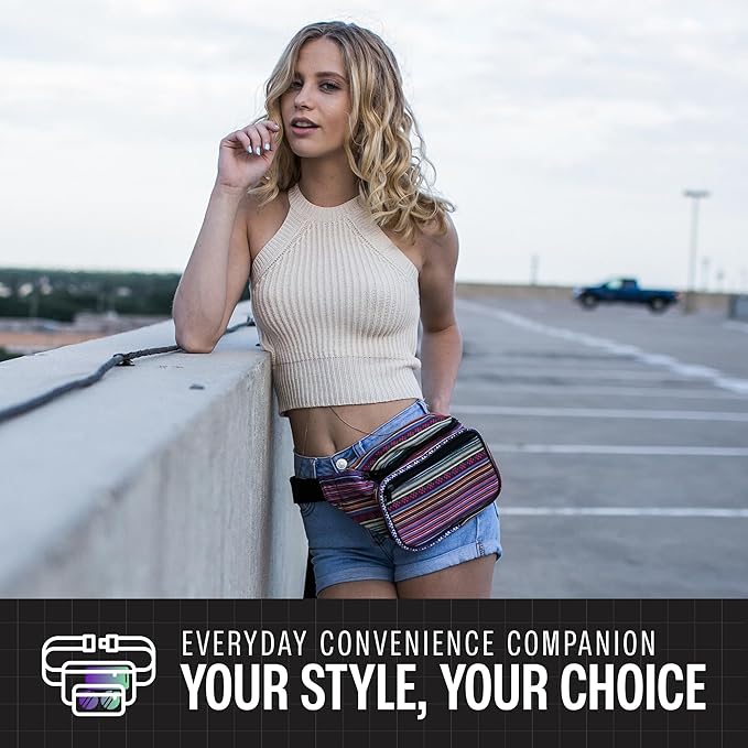 Fanny Pack Belt bag - Crossbody Waist Bag for Men or Women - Hands-Free, Waterproof Large Bumbag for Hiking, Running, and Travel (Rose Vert)