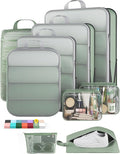 Veken 9/11 Set Compression Packing Cubes for Travel Essentials,Compressible Expandable Large Luggage Suitcase Organizer Bags for Clothing,Durable Space Saver Storage Bags(Matcha Green)