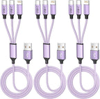 3Packs 4FT Multi Charging Cable with 2 USB-C/IP Port, Purple Charging Cords for Multiple Devices, USB C Splitter Cable, Multiple Charger Cord Travel Car Charger for iPhone17-8, Androids iPad and More