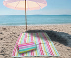 COTTON CRAFT Oversized Beach Towel - 2 Pack XL 39 x 68 inches Big & Huge Beach Blanket Towel - 100% Cotton Dobby Terry Velour Stripe - Super Soft Luxury - Pool Picnic Bath - Pink Multi
