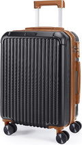 LIGHT FLIGHT Carry On Luggage 22x14x9 Airline Approved, Durable Hard Shell Carry On Suitcases with Wheels, Expandable Hardside Lightweight Travel Luggage with TSA Lock, Black and brown