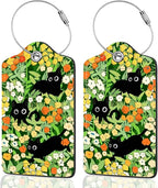 2Pack Luggage Tags for Suitcases, Cute Unique Pu Leather Cruise Luggage Tag with Privacy Cover ID Label Address Card and Metal Ring Suitable for Women Men Kids Travel Bag Flowers and Three Cats