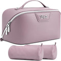 BOYATU Travel Makeup Bag Cosmetic Bags for Women: Large Capacity 3 Pcs Set Make up Bag with Compartments - Waterproof Vegan Leather Toiletry Organizer Bags with Handle (L28Purple)