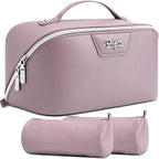 BOYATU Travel Makeup Bag Cosmetic Bags for Women: Large Capacity 3 Pcs Set Make up Bag with Compartments - Waterproof Vegan Leather Toiletry Organizer Bags with Handle (L28Purple)