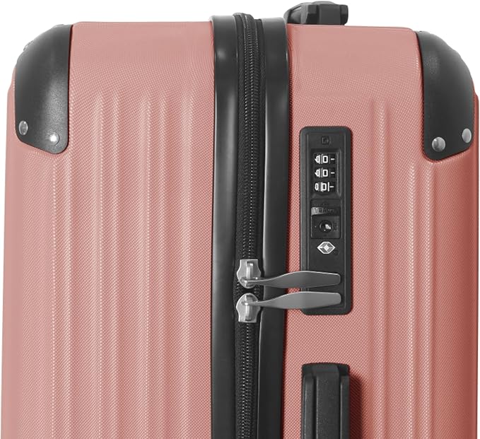 3-Piece Luggage Set 3 (20"/24"/28"), Hardside Suitcases with 8 Spinner Wheels, Scratch-Resistant ABS Shell, set2, set3 Travel Suitcase, TSA Lock (Ribbed Surface, Rice Brown)