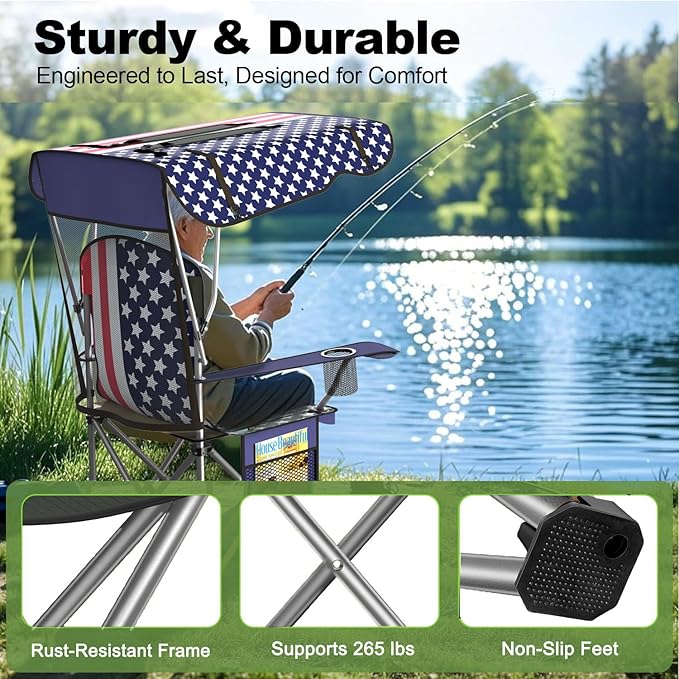 VTOY Portable Camping Chair with Canopy - Folding Chair with Canopy, Durable 600D Oxford Canopy Chair for Camping, Beach, Picnics, Fishing & Sports