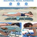Backpack Beach Tanning Chair with Canopy and Face Hole, 6-Position Folding Lay Out Lounge Chair, UPF 50+ Wind-Resistant Sun Shade, Portable Recliner for Sunbathing, Outside, Poolside, Lawn, 2 Pack