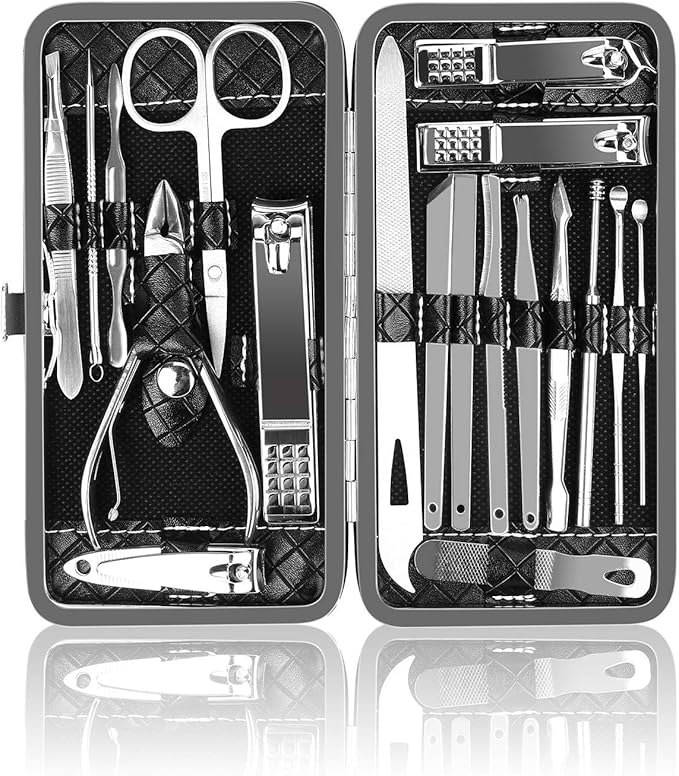 OKOM 19PCS Nail Clipper Set - Professional Manicure Nail Kit for Men Women, Stainless Steel Nail Clippers with Case, Fathers Day Gift