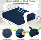 Seat Cushion for Office Chairs, Memory Foam Chair Cushion with Patterned Core for Even Support, Back, Tailbone & Sciatica Relief, Chair Pillow with Carry Handle for Car, Wheelchair (Blue)