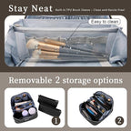 BOYATU Travel Makeup Bag Cosmetic Bags for Women: Large Capacity 3 Pcs Set Make up Bag with Compartments - Waterproof Vegan Leather Toiletry Organizer Bags with Handle (L15 Black)