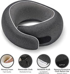 WANDER PLUS® Travel Pillow, 100% Pure Memory Foam Travel Neck Pillow Airplane Neck Support Ergonomic Design Best for Sleeping Plane Car Train Office Flight for Adults Grey