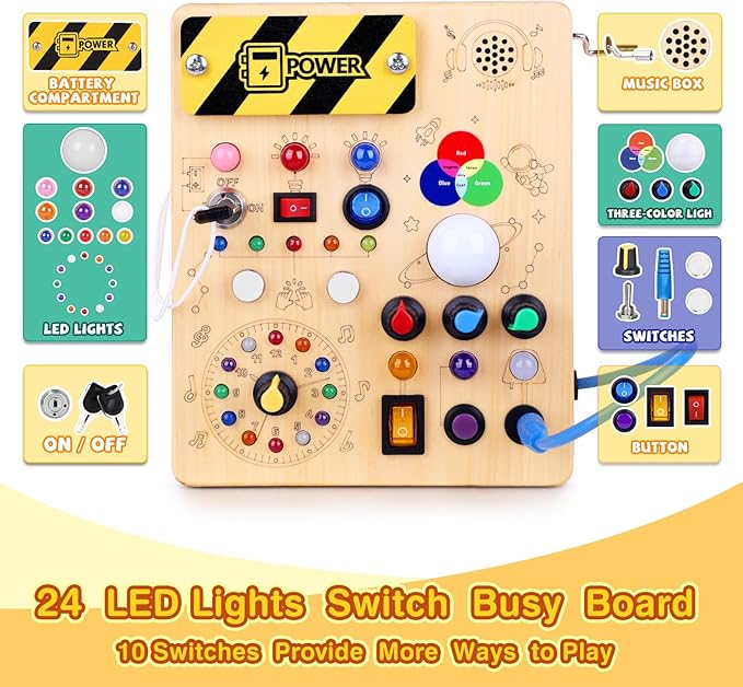 Grarain Busy Board for Toddlers - Montessori Educational Toy for 1-3 Year Old Boys & Girls | Travel-Friendly Sensory Learning Activity | Ideal for Kids with Autism(Busy Board v5)