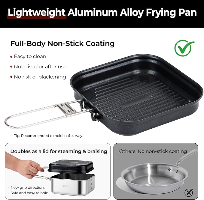 Alocs Camping Cookware Set - Lightweight Camping Pots and Pans - Portable Outdoor Cookware with Kettle - Camping Cookware Mess Kit for 2