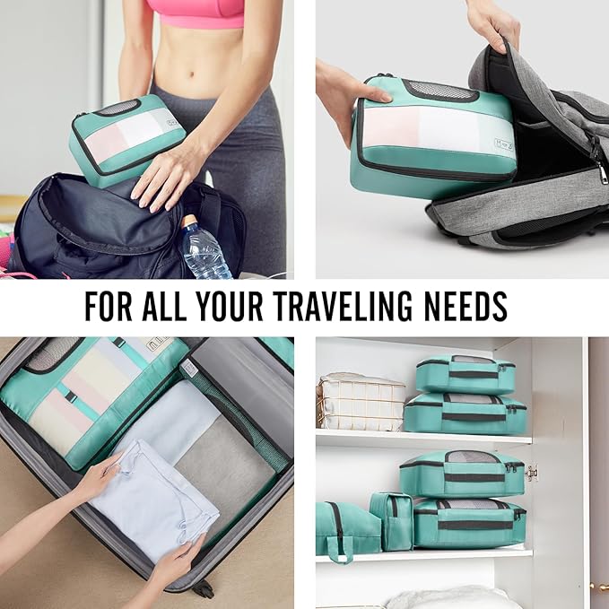 8 Set Packing Cubes for Travel Essentials, Suitcase Organizer Bags in 4 Sizes, Carry-On Luggage Accessories with Laundry Bag, Airplane Must Have, Gifts for Women Men