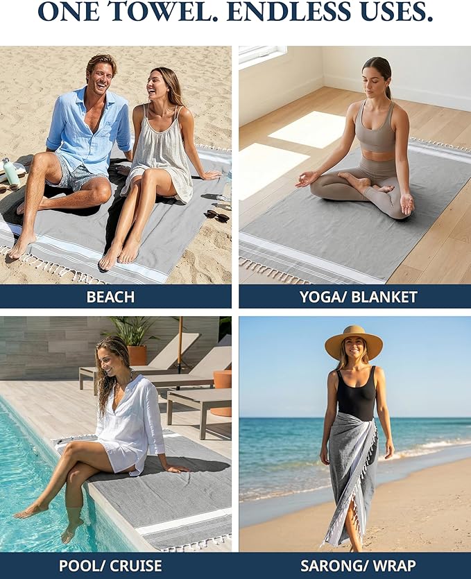 LANE LINEN Towels for Women, 2 Pack Oversized, Pre-Washed, No-Shrink, Sand Free, Quick Dry, Lightweight Travel Towels, Soft Bath Use, 39"x71" – Smoky Black