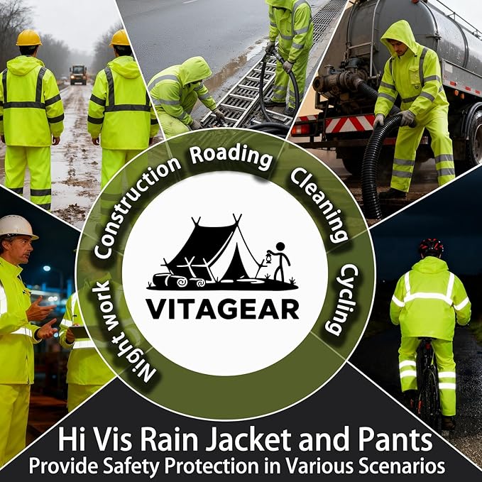 Hi Vis Class 3 Safety Rain Jacket for Men Waterproof, Reflective High Visibility Rain Gear Construction Rain Suit (Yellow 4XL/5XL)