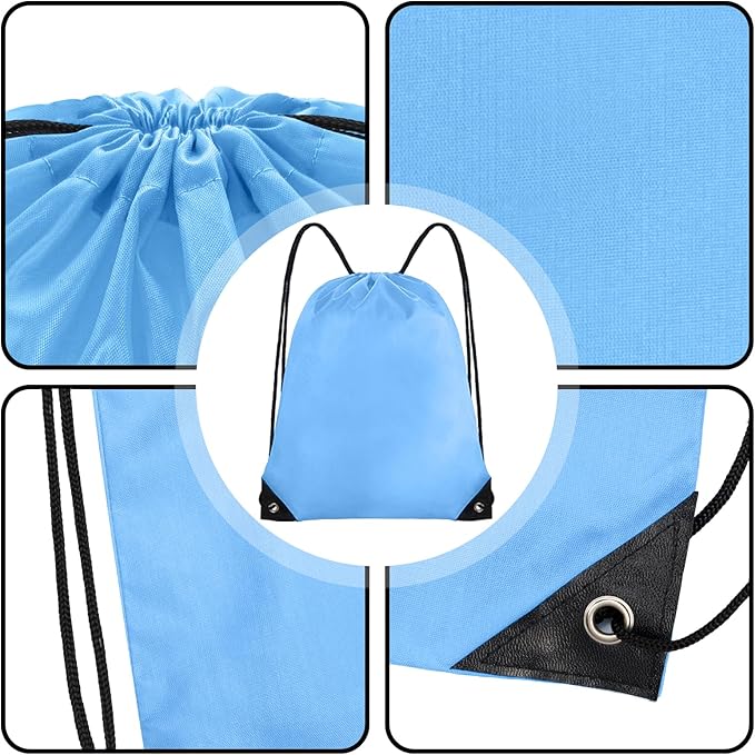 Grneric Blue Drawstring Backpack Bulk 28 PCS Drawstring Bags String Backpack Cinch Bag Sackpack for Men Women Gym (Sky Blue)