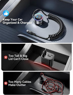 200W Car Charger USB C, PD100W Fast Charge w/100W Type C Fast Charging 5FT Coiled Cable, PD3.0/QC4.0/PPS Cigarette Lighter Phone Adapter for iPhone 17/16 ProMax, MacBook Pro/Air, Samsung S26/S25, iPad