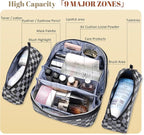 BOYATU Travel Makeup Bag Organizer Cosmetic Bag: 3 Pcs Set Make up Bags for Women with Handle - Waterproof Vegan Leather Toiletry Bag (01-H-Black)