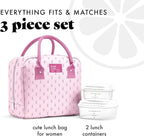 Fit & Fresh Bloomington Lunch Bag for Women - Insulated Large Lunch Box for Work with Containers, Leak-Resistant, Stain-Resistant, Zipper Closure, Tiny Pink Flowers