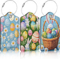 3 Pack Cute Easter Eggs Luggage Tags for Suitcase Bunny Daisy PU Leather Travel Luggage Tag Privacy Cover ID Label for Women Men Baggage Backpack Handbag School Bag