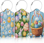 3 Pack Cute Easter Eggs Luggage Tags for Suitcase Bunny Daisy PU Leather Travel Luggage Tag Privacy Cover ID Label for Women Men Baggage Backpack Handbag School Bag