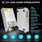 New Version 110V AC to 12V DC Converter Power Supply, AC to DC Converter 100A 1200W Switch Power Supply Transformer for 12V RV, Pump, LED Strip, LCD Monitor