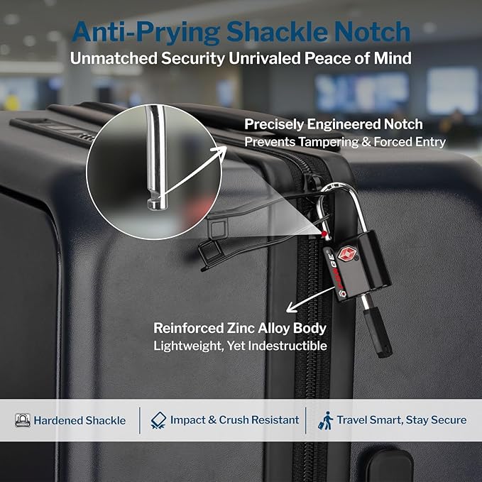 Forge Small Size TSA Approved Luggage Locks: Key Locks for Travel. Ultra Secure Dimple Key Travel Locks Alloy Body Luggage Locks. Black 8 Pack.