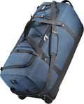 Rolling Duffle Bag with Wheels,110L/140L Expandable Soft-Sided Foldable Duffle Bag with 2 Rubber Wheels,Packable 32” Rolling Carry-On with Multi-Pockets & Compartments (Dark blue)