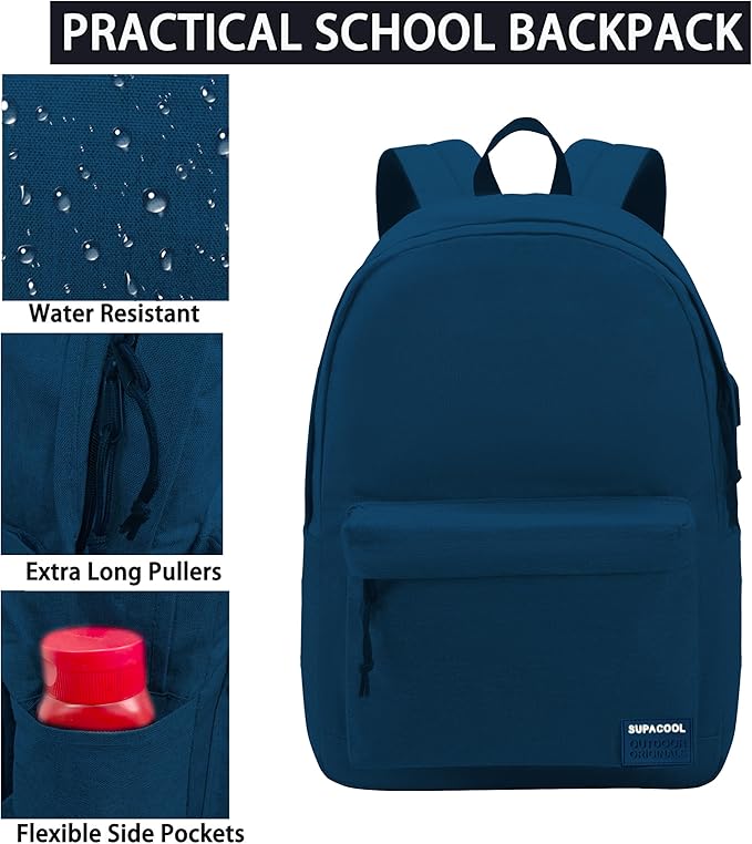 SUPACOOL Casual Laptop Backpack for Men and Women, Backpack for College, USB Charging Port, Lightweight Back Pack