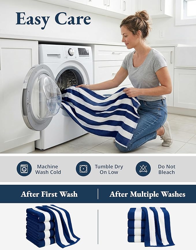 LANE LINEN Beach Towels 4 Pack - Premium 520 GSM Beach Towel – 100% Cotton Ultra Soft, Thick & Highly Absorbent Pool Towels for Seaside & Summer Use - Quick Dry Towel Set for Holiday Travel Use - Blue