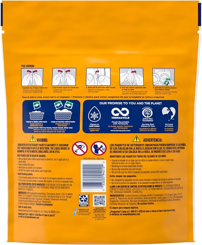 Arm & Hammer Plus OxiClean 5-in-1 Laundry Detergent Power Paks, 42 Count (Packaging may vary)