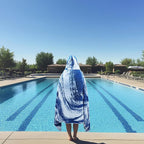 COTTON CRAFT Hooded Beach Towel – Oversized 39 x 68 Towel with Hood for Adults - Summer Wave - 100% Cotton Velour Terry Jacquard Towel - Pool Bath Wrap - 450 GSM - Soft Absorbent Quick Dry – Blue