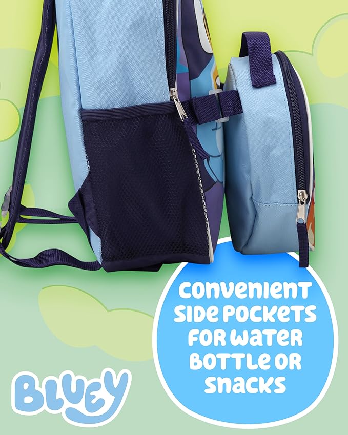 Fast Forward Bluey Kids Backpack and Lunch Box Set - 2 Piece 15 Inch School Backpack With Detachable Lunch Bag Set, Size One Size, Bluey Blue Round Lunch