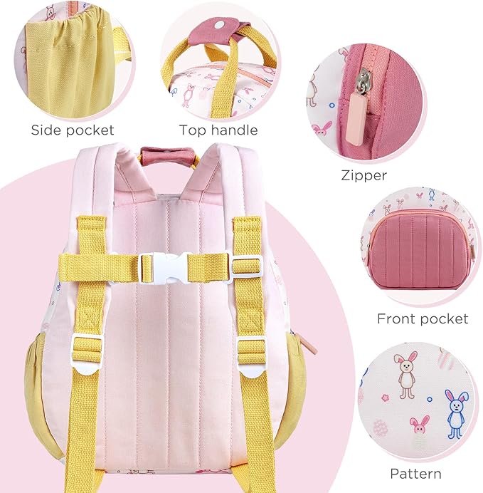 GAGAKU Toddler Backpack for Girls 2-4 years Kids Backpacks Cartoon Breathable Comfortable Preschool Mini Backpack for School Travel - Rabbit