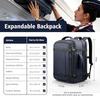 Flight Approved Travel Backpack with LifetimeWarranty,Expandable Carry on Backpack 40-50L with Cable Access Port,Fits 17.3"Laptop,Flight TSA friendly,Anti Theft Laptop Backpack Travel,Commuting,Blue