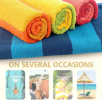 CASA COPENHAGEN Malibu Towel 4Pcs Deep Blue Designer Stripe Beach Towels Gift Set, 30"x60" Oversized 100% Cotton Pool Bath Towel for Beach Gift Set (Perfect Summer Gift Set for Women & Men)