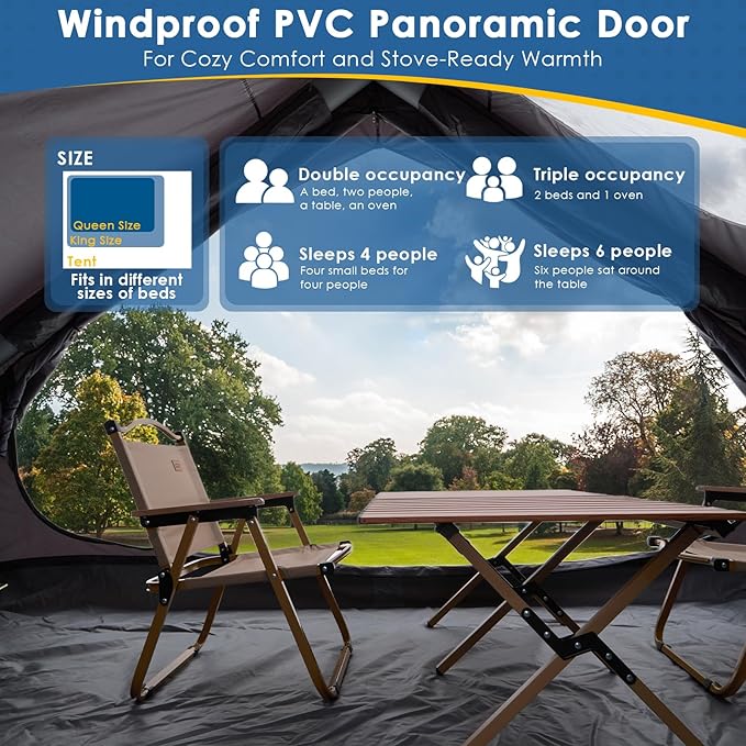 Inflatable Camping Tent with Electric Air Pump - 420D Heavy Duty Oxford - 5 Min Auto-Inflation - Panoramic Stargazing Skylight - 4 Season Luxury Glamping Cabin, 4-10 Person Multiple Sizes