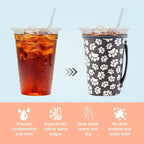 KJQJLY 3 Pack Reusable Iced Coffee Sleeves for Iced Coffee Cups or Drinks Reusable Neoprene Insulated Sleeves for Hot and Cold Drinks from Starbucks, Dunkin, And More (Paw Prints)