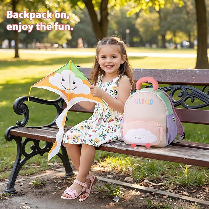 GAGAKU Toddler Backpack for 2-4 years with Whistle & Reflective Strip, Purple Pink Cloud Girls Backpack Splash-proof Water Design Lightweight School Preschool Bookbag