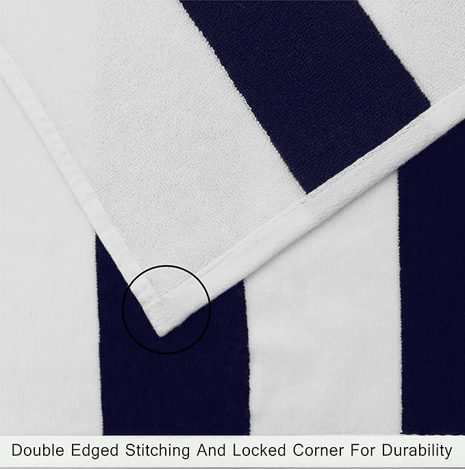 COTTON CRAFT Hooded Beach Towel - Oversized XXL 35x84 Towel with Hood for Adults - The Big Kahuna 7 Foot Beach Blanket Towel - Big & Tall Soft 100% Cotton Velour - Pool Bath Wrap - Cabana Stripe Navy