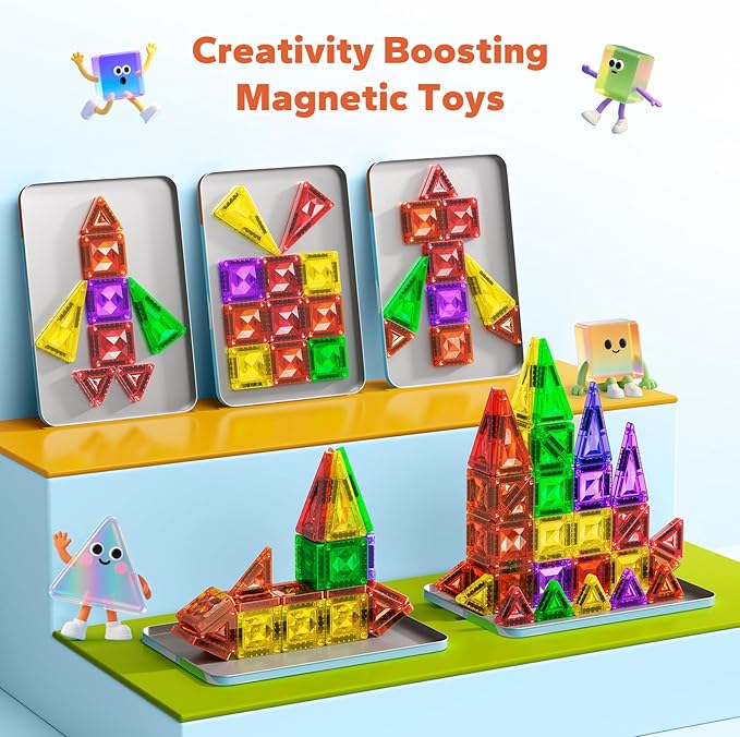 Mini Magnetic Tiles, 45PCS Diamond Pattern Magnetic Tiles Travel Set with Case, Portable Building Toys Creativity Boosting Sensory Toys for Kids Ages 4-8 Toddler Boys Girls Halloween Birthday Gift