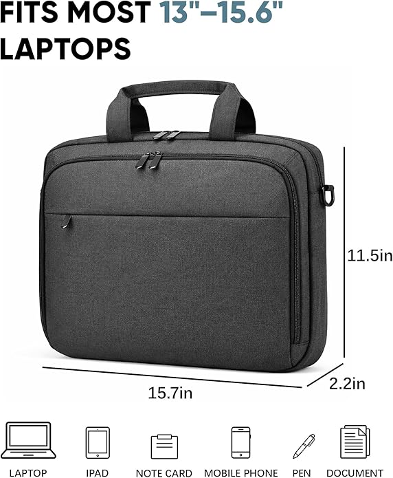 Bulado Laptop Bag with File Organizer, Water-Resistant Laptop Case, 15.6 Inch Multi-Compartment Work Bag for Men and Women, Carry-On for Business Commute Work Travel Trip