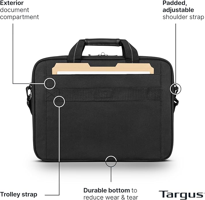 Targus Classic Slim Laptop Bag - Ergonomic Briefcase and Messenger Bag - Spacious Foam Padded for Laptops and Under