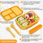Amathley Lunch Box Kids,Bento Box Adult,Leakproof Lunch Containers for Adults/Kids/Toddler,1200ML-4 Compartments bento Lunch box with Utensil,Microwave & Dishwasher & Freezer Safe (Yellow)